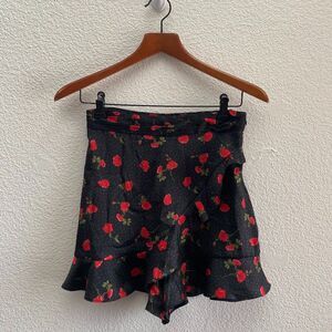 Zara Rose Shorts Satin Ruffle Trim Small Black Color 100% Polyester Side Zip